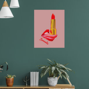 Röda läppstift på Tunga med anpassning Poster