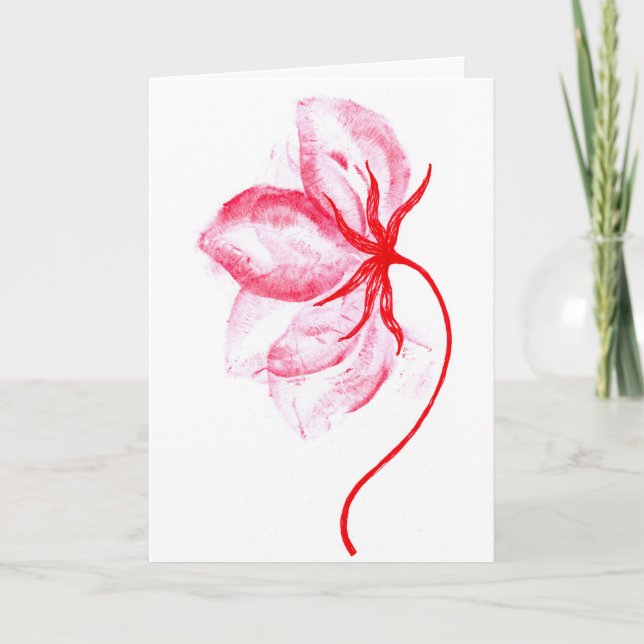 Röda läppstiftkyssar Blomma Romantiskt vykort (Framsida)