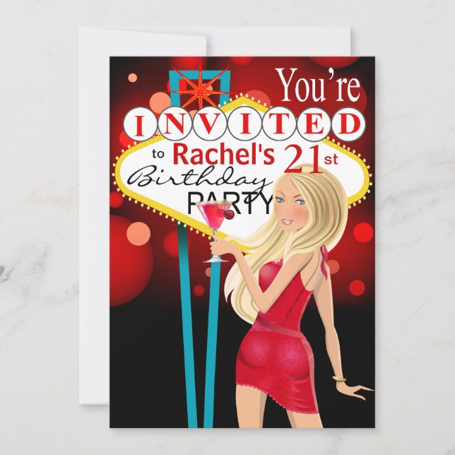 Röda Las Vegas 21st födelsedagsfest Inbjudningar (Framsida)