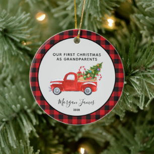 Röda Lastbil Första jul som.. Grandföräldrar Photo Julgransprydnad Keramik