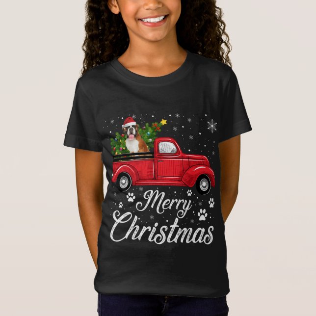 Röda Lastbil God jul Träd boxer Hund jul jul T Shirt (Framsida)