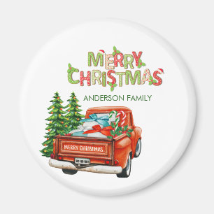Röda Lastbil Gräs Träd God jul Magnet
