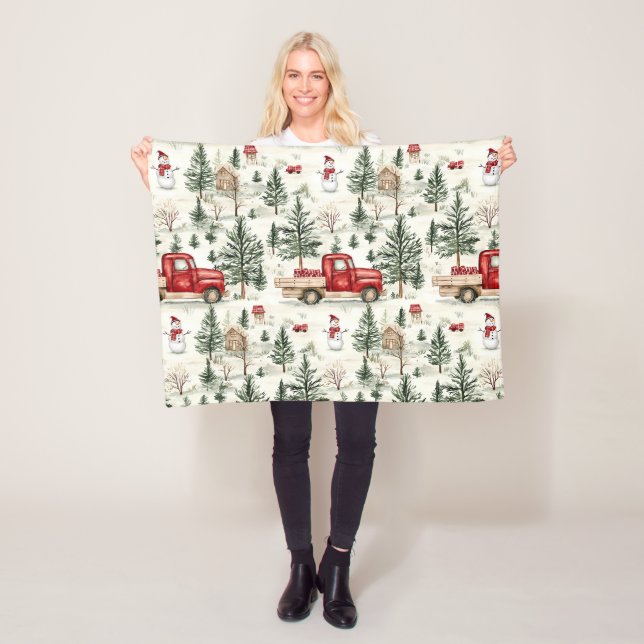 Röda Lastbil med gåvor och Snögubbe Baby Fleecefilt (På plats)