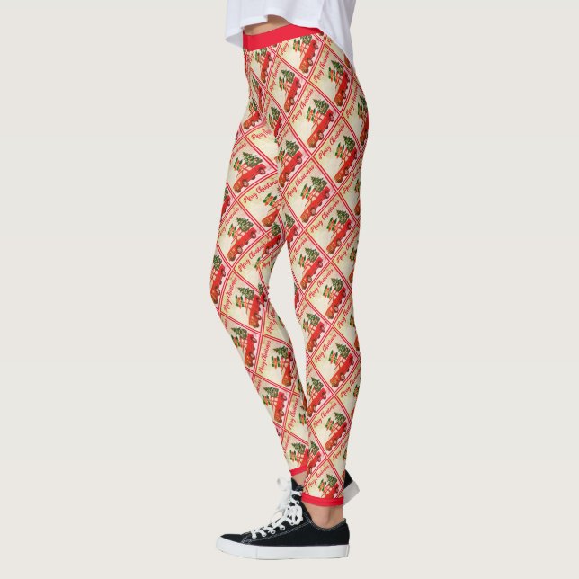 Röda Lastbil Mönster Trendig Snyggt God jul Leggings (Vänster)