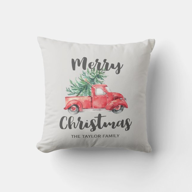 Röda Lastbil och Träd God jul Kudde (Framsida)