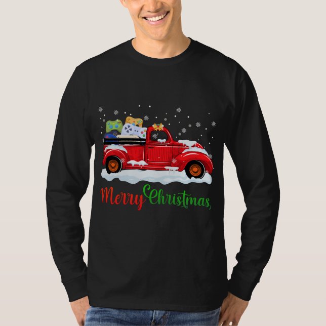 Röda Lastbil-videospelsstyrenheter God jul M T Shirt (Framsida)