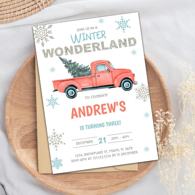 Röda Lastbil Wonderland Birthday-inbjudningar Inbjudningar (Red Truck Wonderland Birthday Invitations)
