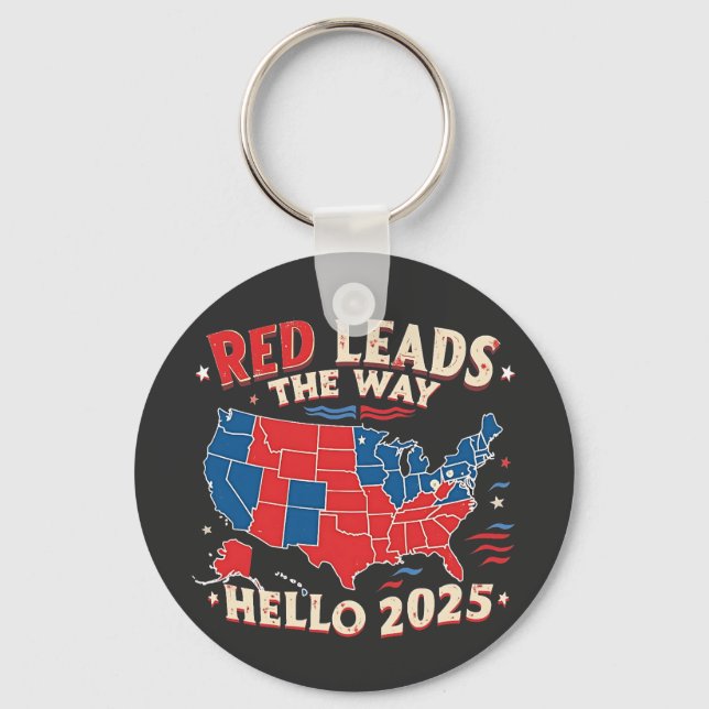 Röda leder Hejen 2025 Ininstallationstrump Nyckelring (Framsida)
