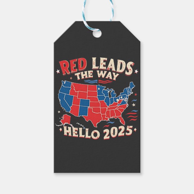 Röda leder Hejen 2025 Ininstallationstrump Presentetikett (Framsidan)