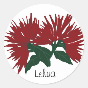 Röda Lehua blommaklistermärkear Runt Klistermärke