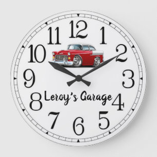 Röda Leroys garage & vitklassikerbil Stor Klocka