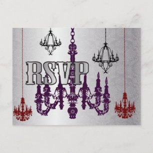 Röda, Lila och Silver Chandelier-OSA-vykort Inbjudan Vykort