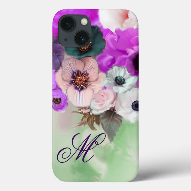 RÖDA LILA ROSOR, VITA ANEMONEBLOMMOR MONOGRAM (Baksida)