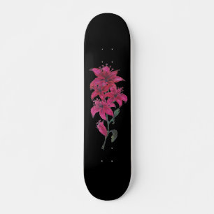 Röda liljor akvarell mini skateboard bräda 18,5 cm