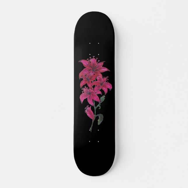 Röda liljor akvarell mini skateboard bräda 18,5 cm (Framsida)