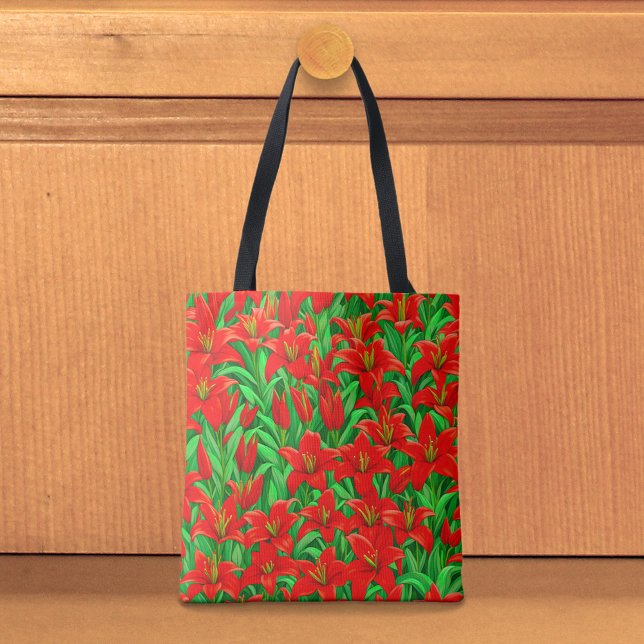 Röda liljor shoppingväska tygkasse (Tote bag with red lilies)