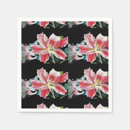 Röda Lily Shabby Chic blommiga servetter