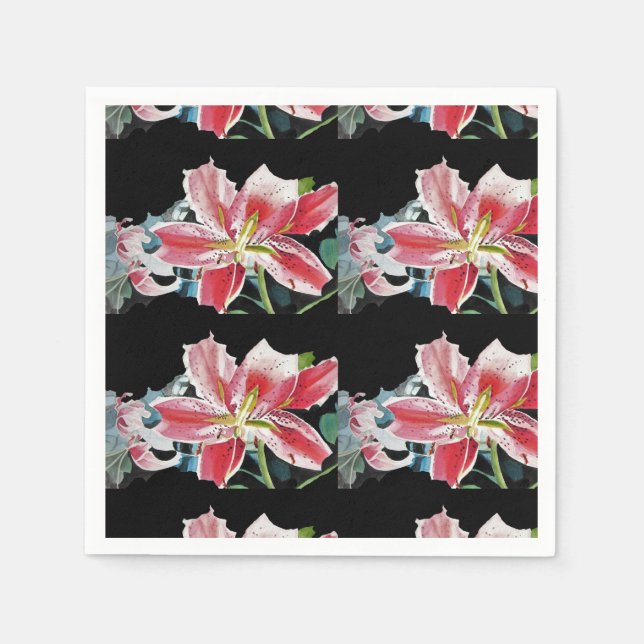 Röda Lily Shabby Chic blommiga servetter (Framsidan)