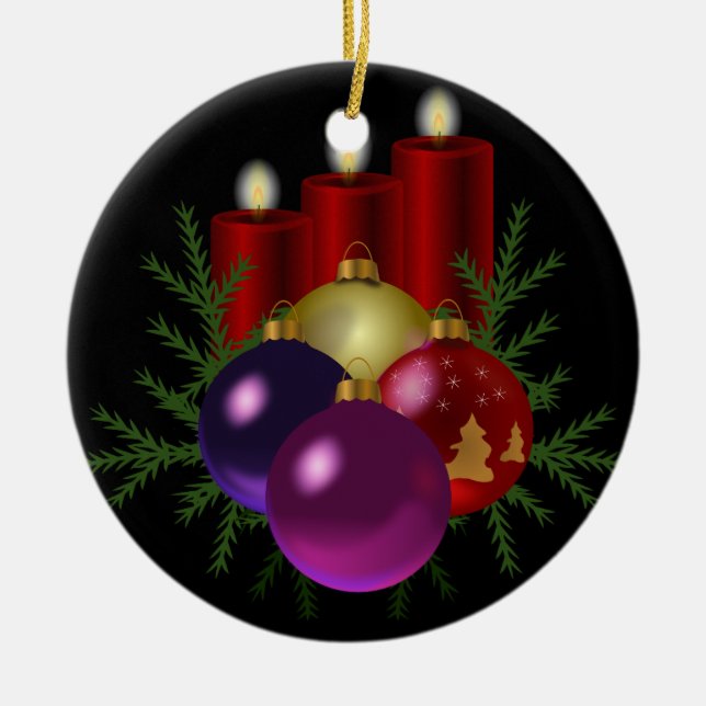 Röda ljus julgransprydnad keramik (Framsidan)