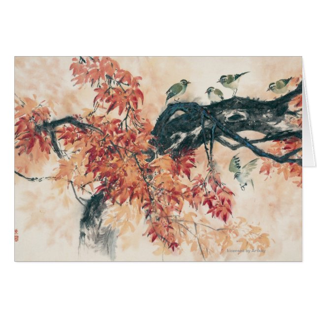 Röda lönnar hälsningskort (Framsidan Horizontal)