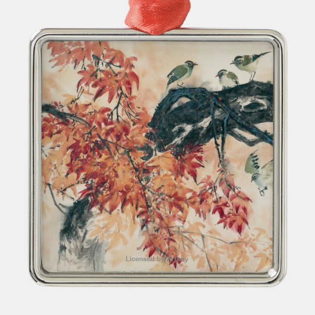 Röda lönnar julgransprydnad metall (Framsidan)