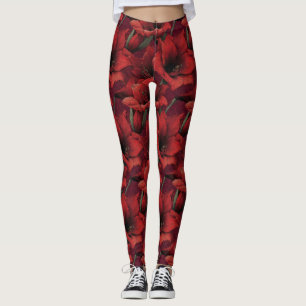 Röda löpande Amaryllis-inspirerade mammagåvor Leggings