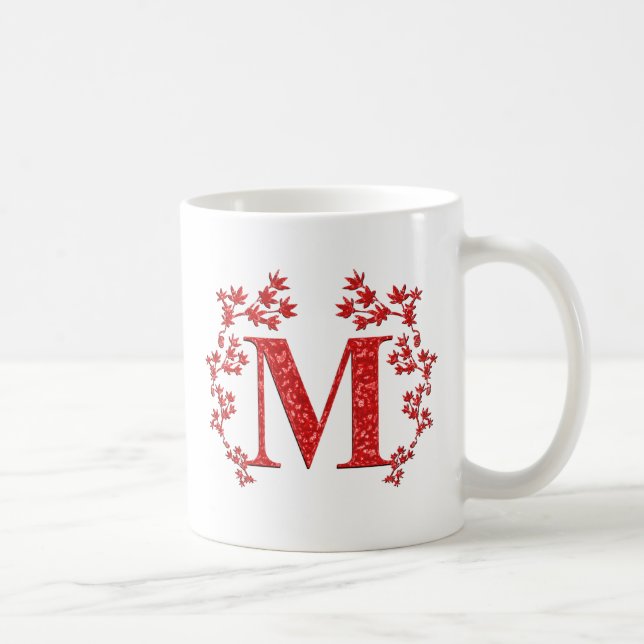 Röda löv för Monogrambrev M Kaffemugg (Höger)
