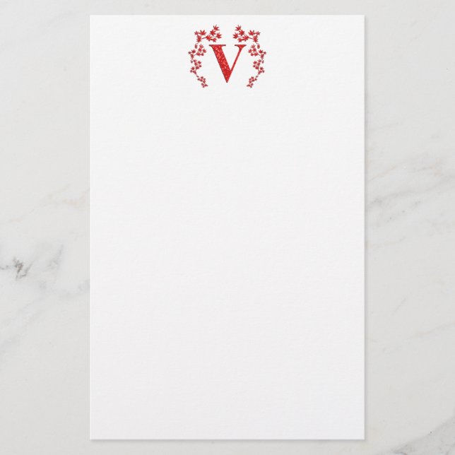 Röda löv för Monogrambrev V Brevpapper (Framsida)