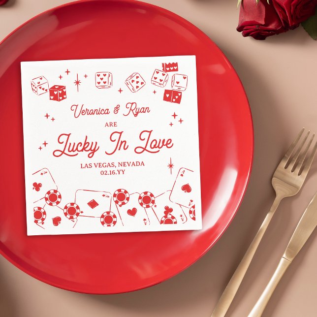 Röda Lucky In Love Tärningar Förlovningsbröllop Pappersservett (Skapare uppladdad)