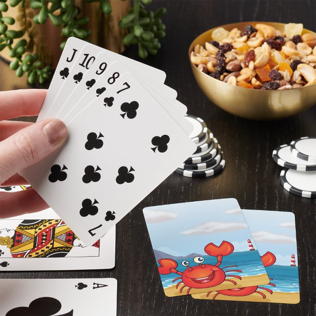 Röda Lycklig-krabban på ett persikokort Casinokort (Skapare uppladdad)
