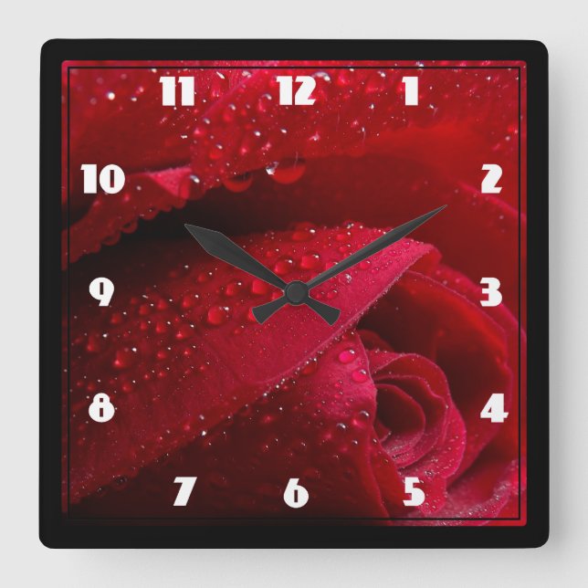 Röda makro Ro med droplet Vatten Fyrkantig Klocka (Framsida)