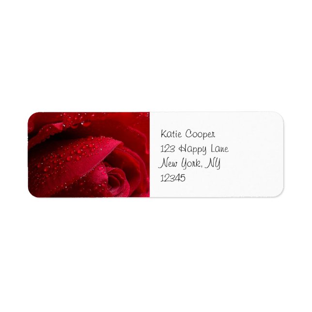 Röda makro Ro med droplet Vatten Returadress Etikett (Framsidan)