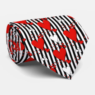 Röda manar för hjärta för vitsvartvalentin Tie Slips