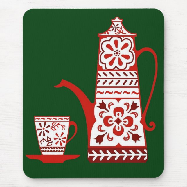 Röda människor, delft, kaffe- och tepott och kopp musmatta (Framsidan)