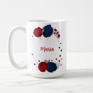 röda & marinblå blommor silver botanisk bröllop kaffemugg