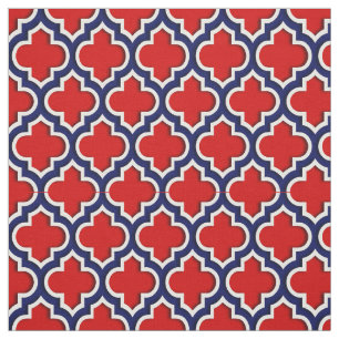 Röda marinblåa marockanska Quatrefoil #5DS Tyg