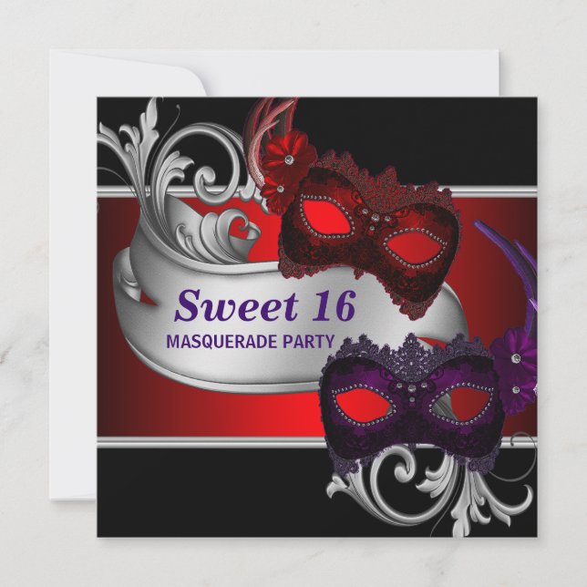 Röda masker Sweet 16 maskeradfest Inbjudningar (Framsida)