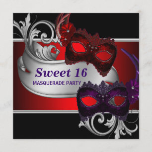 Röda masker Sweet 16 maskeradfest Inbjudningar