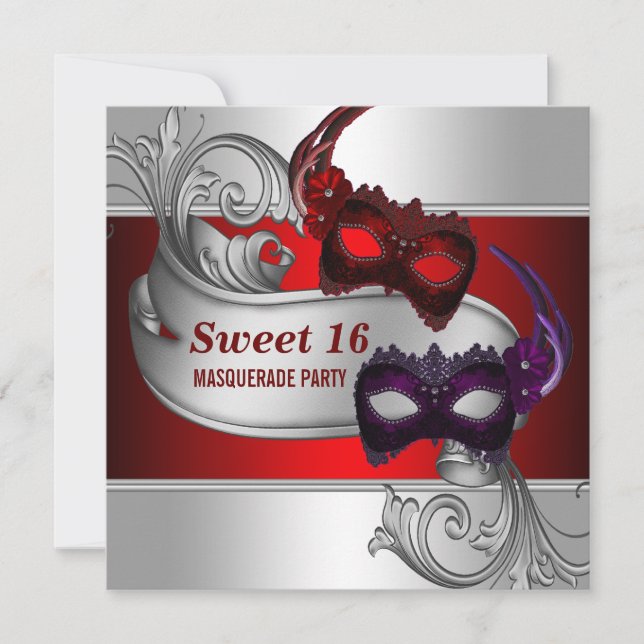 Röda masker Sweet 16 maskeradfest Inbjudningar (Framsida)