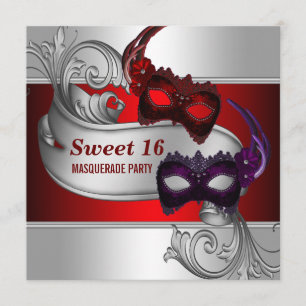 Röda masker Sweet 16 maskeradfest Inbjudningar
