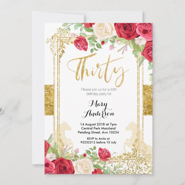 Röda mexikanska Blommigten Trettio 30års födelseda Inbjudningar (Framsida)