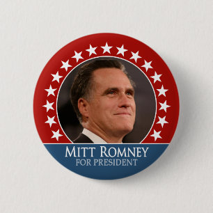Röda Mitt Romney 2012 - fotopinback med stjärnor Knapp