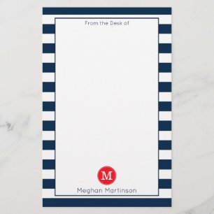 Röda monogram för marinblåvita Rand med minimal Brevpapper