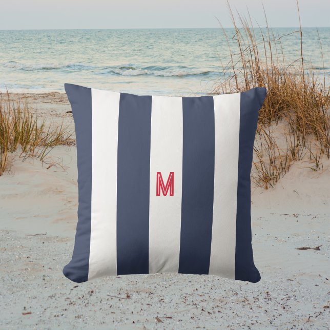Röda Monogram för marinens Cabana Rand & Personlig Kudde (Skapare uppladdad)