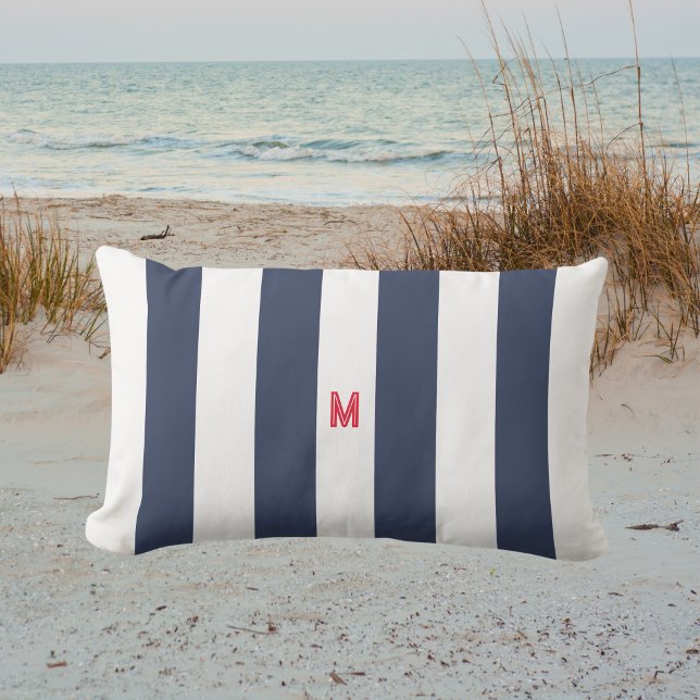 Röda Monogram för marinens Cabana Rand & Personlig Lumbarkudde (Skapare uppladdad)
