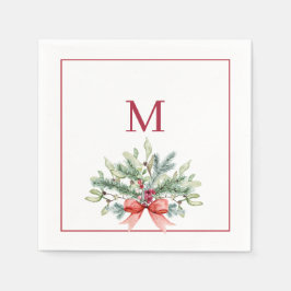 Röda monogram julgrönska pappersservett