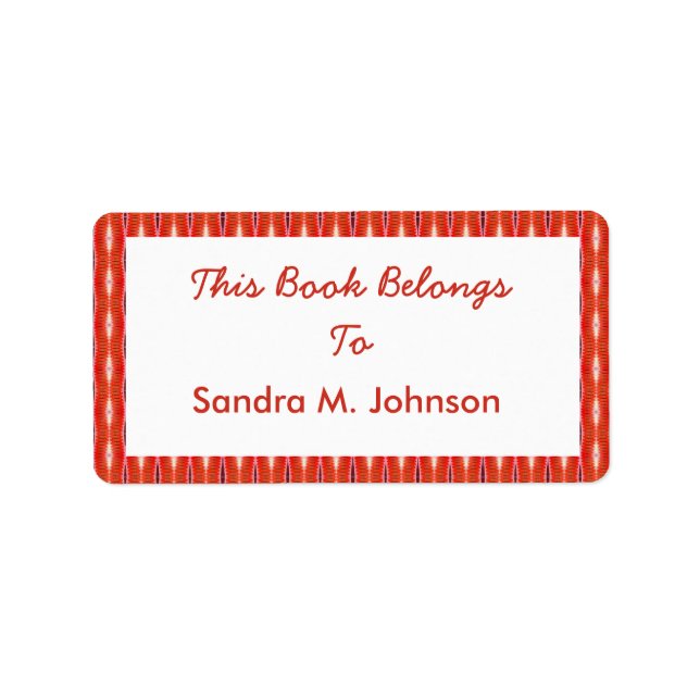 röda mönster-bokplåtar adressetikett (Framsidan)