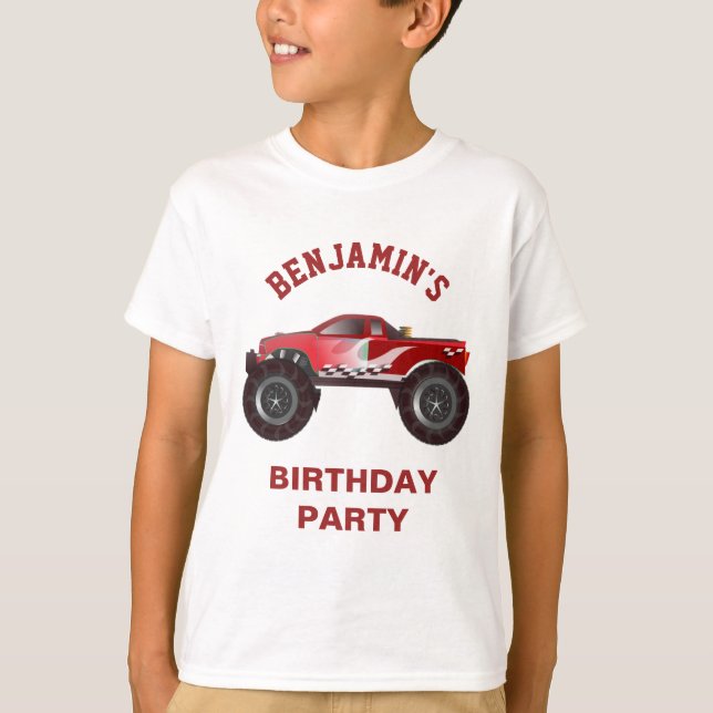 Röda Monster Truck Barnkalas T Shirt (Framsida)