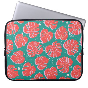 Röda monstera löv på grönt, sömlös mönster. Tre Laptop Fodral