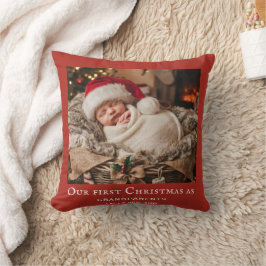 Röda mor- och farföräldrars första jul babyfoto kudde